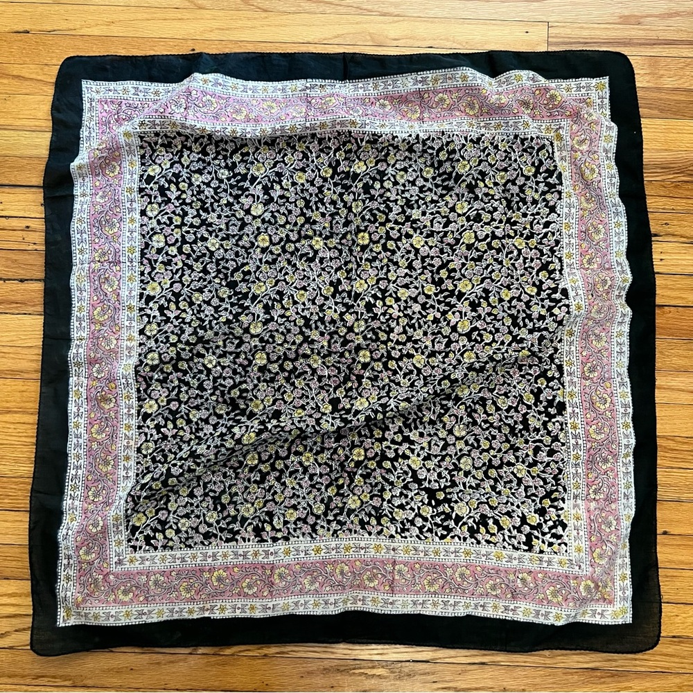 Black Floral Border Bandana / Scarf